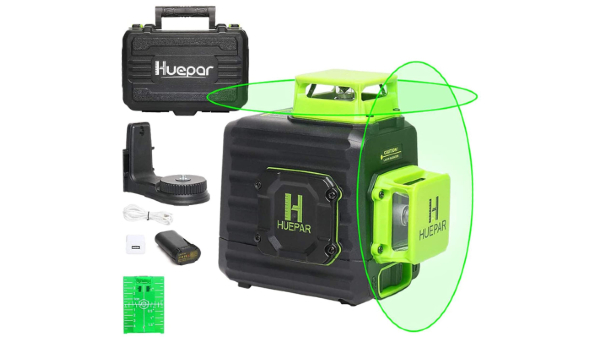 2 x 360 Niveau laser croix vert avec batterie Li-ion rechargeable HUEPAR B02CG