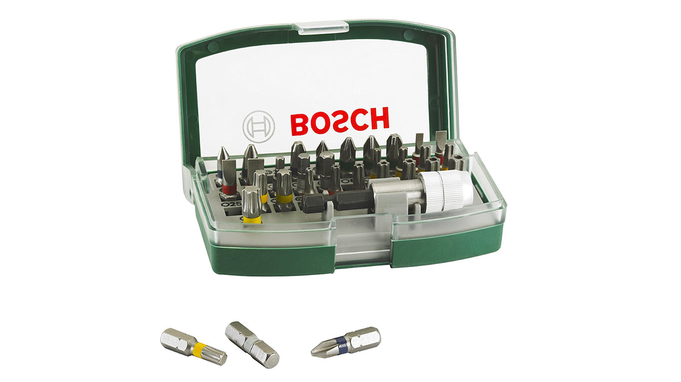 Bosch Boîtier d'embouts de vissage courts avec code couleur 31 pièces et 1 porte-embout 2607017063 
