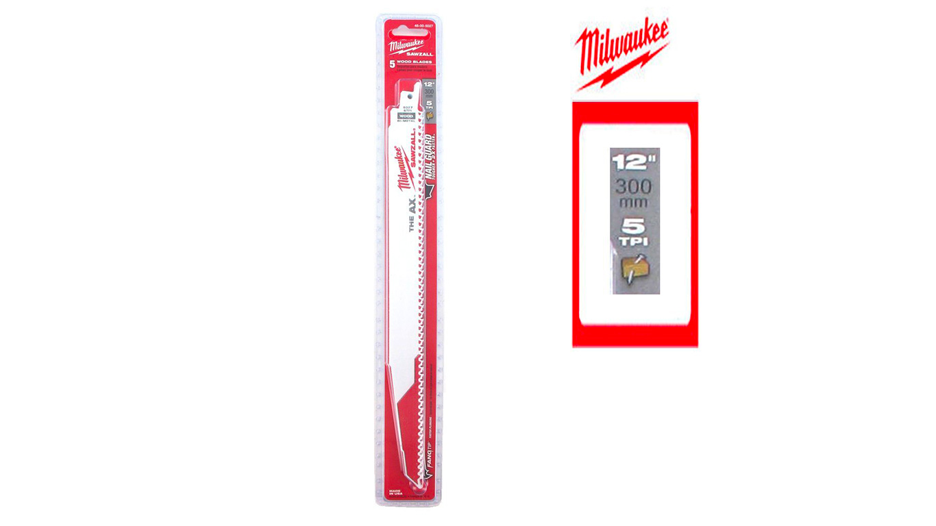 Pack de 5 lames de scie sabre AX bi-metal/co 300 mm MILWAUKEE SAWZALL 5 TPI 48005027 