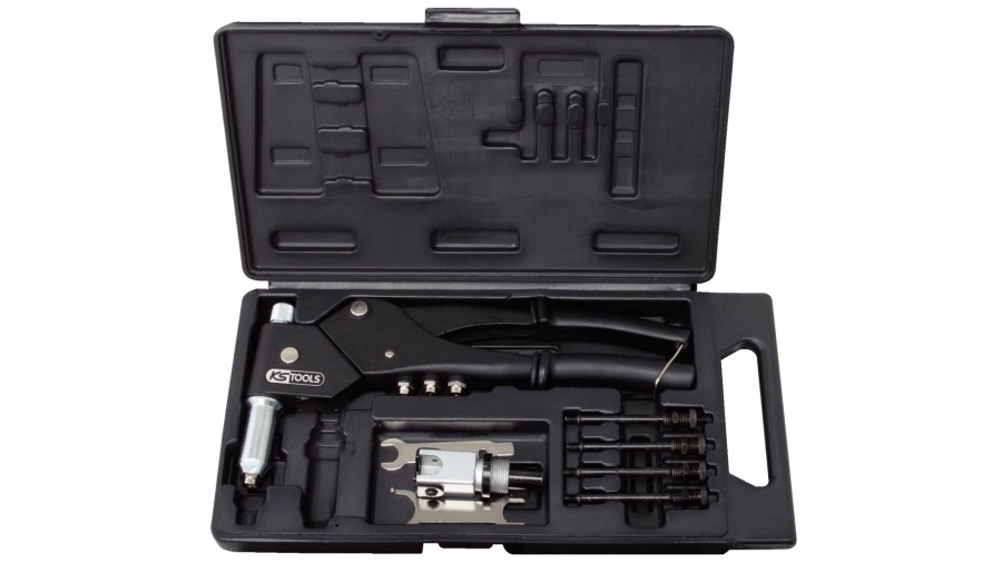 Coffret de pinces à rivets, écrous aveugles et chevilles tête pivotante KS Tools 150.9610