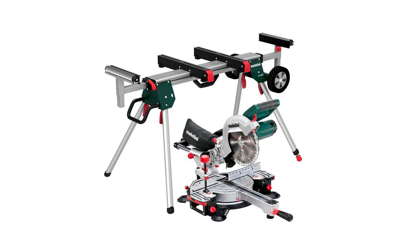 Scie à onglets radiale filaire KGS 216 M Metabo et support Scie à onglets radiale filaire KGS 216 M Metabo et support