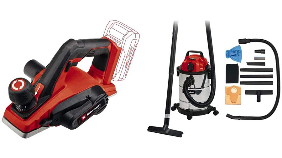 Rabot sans fil Einhell TE-PL 18/82 Li avec aspirateur Synchro TC-VC 1820 SA