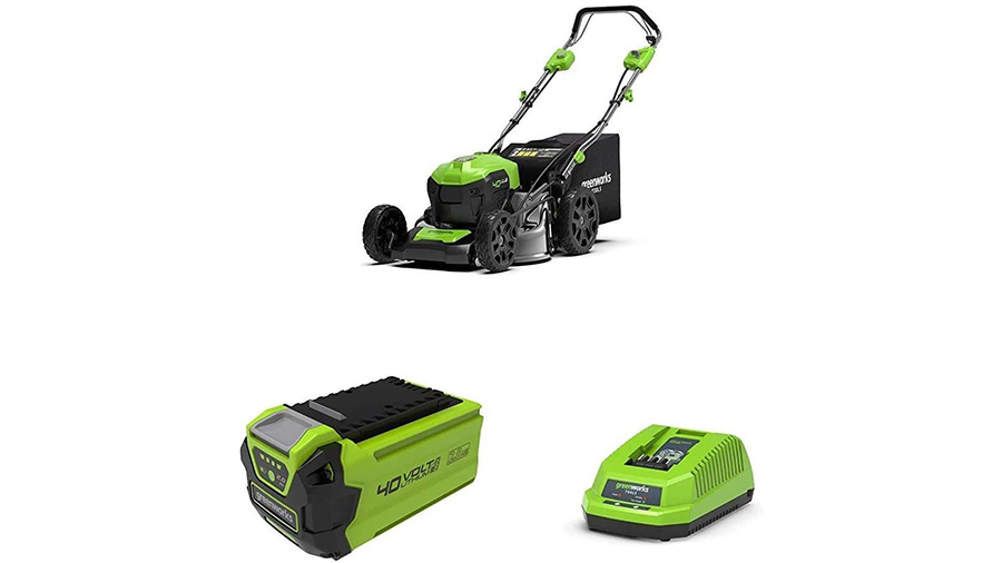 tondeuse à gazon sur batterie GD40LM46SPK2 2506807UB avec batterie 2è génération et chargeur Greenworks tondeuse à gazon sur batterie GD40LM46SPK2 2506807UB avec batterie 2è génération et chargeur Greenworks
