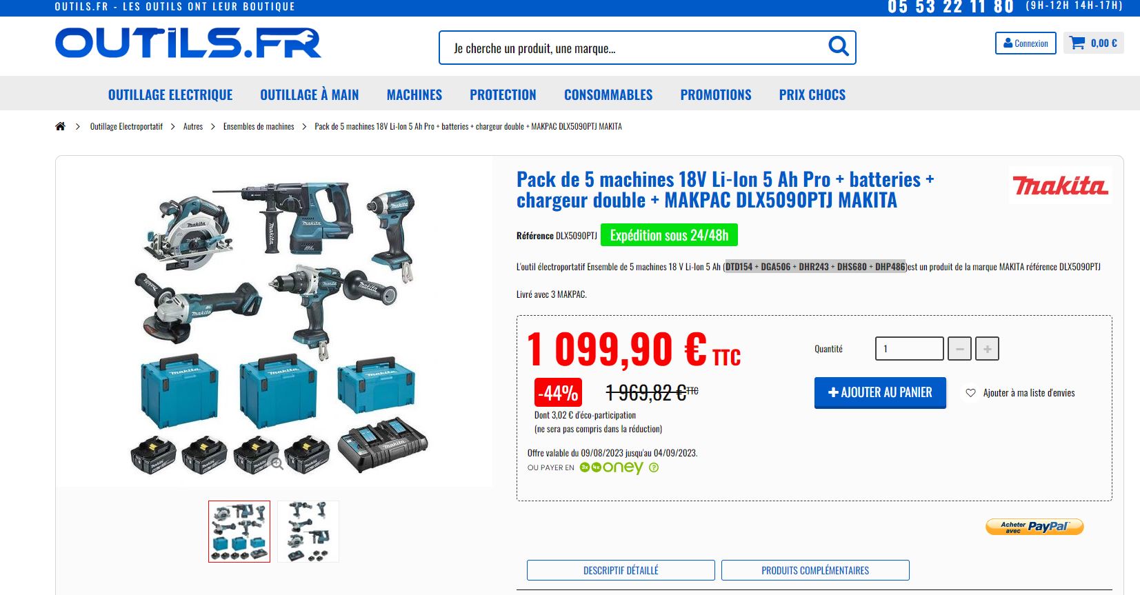 Pack 5 machines MAKITA DLX5090PTJ 18V Li-Ion + chargeur double