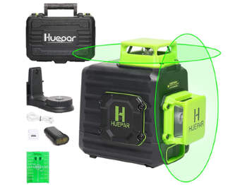 2 x 360 Niveau laser croix vert avec batterie Li-ion rechargeable HUEPAR B02CG