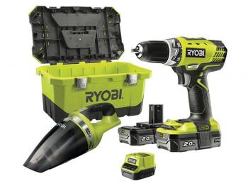 Pack Perceuse Visseuse Ryobi 18V OnePlus RCD18-220 - Aspirateur d'atelier Ryobi CHV182M